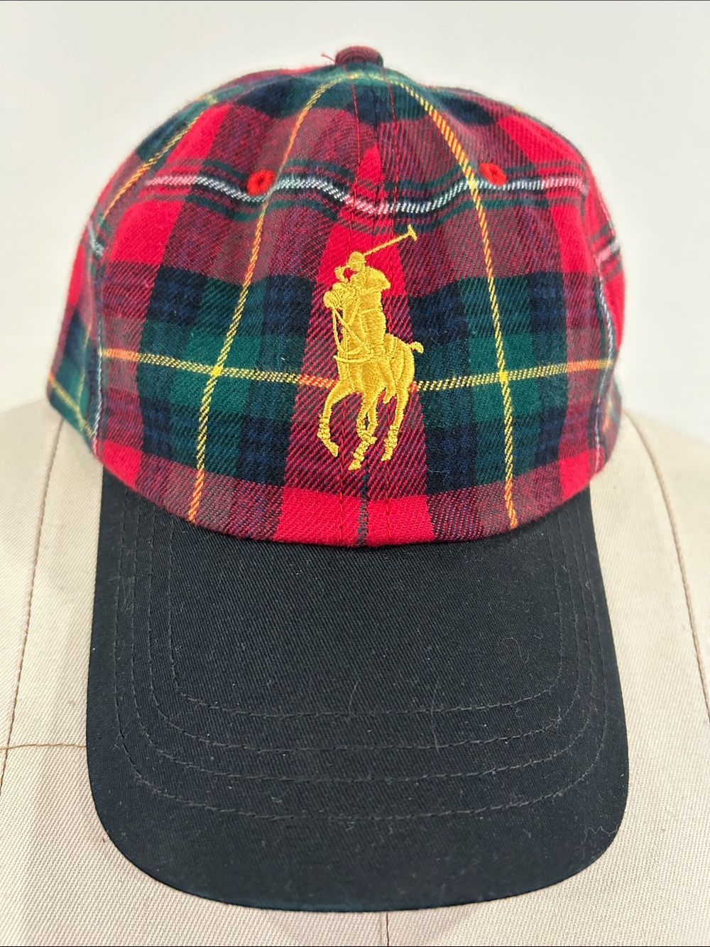 Ralph Lauren plaid tartan large pony hat